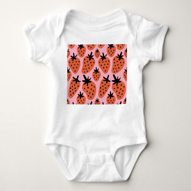 Fun strawberry, hand-drawn seamless design. baby bodysuit (Front)