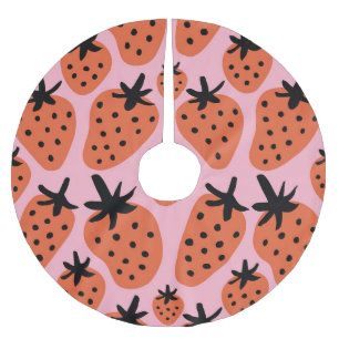 Fun strawberry, hand-drawn seamless design. brushed polyester tree skirt