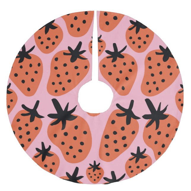 Fun strawberry, hand-drawn seamless design. brushed polyester tree skirt (Front)
