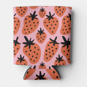 Fun strawberry, hand-drawn seamless design. can cooler