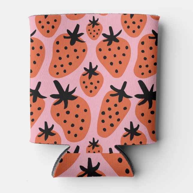 Fun strawberry, hand-drawn seamless design. can cooler (Front)