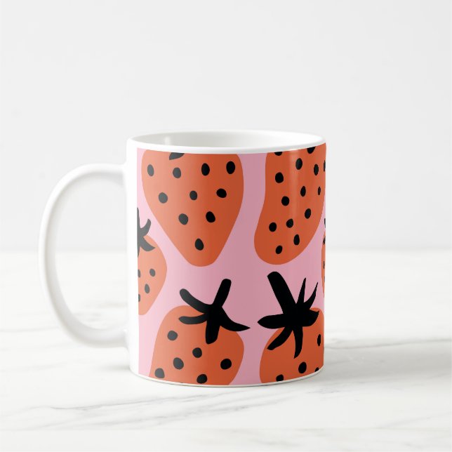 Fun strawberry, hand-drawn seamless design. coffee mug (Left)