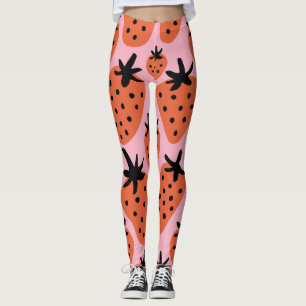 Fun strawberry, hand-drawn seamless design. leggings
