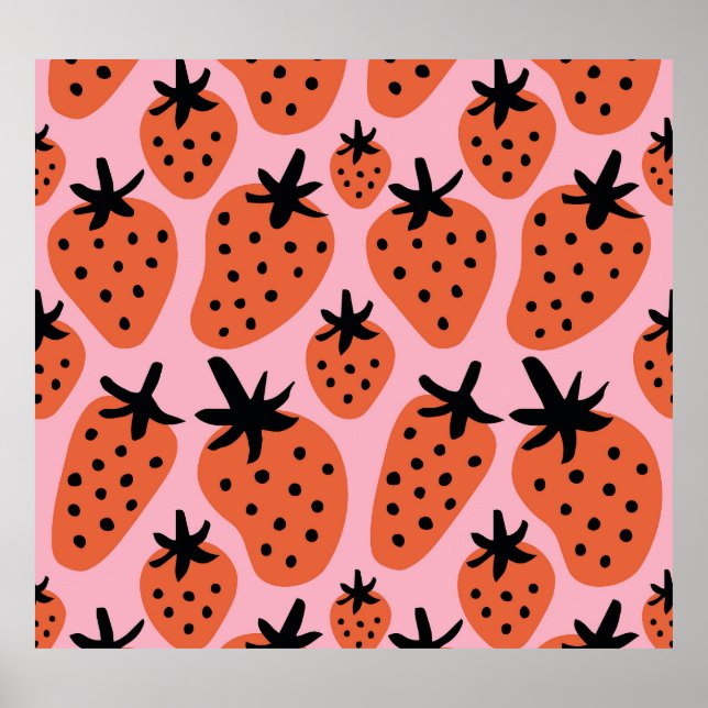 Fun strawberry, hand-drawn seamless design. poster (Front)