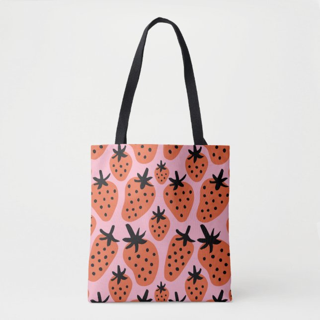 Fun strawberry, hand-drawn seamless design. tote bag (Front)