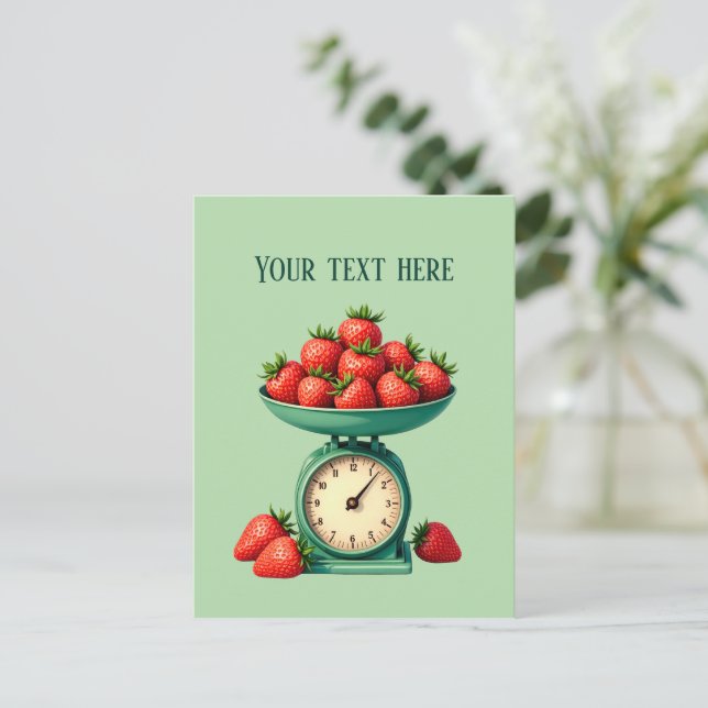 Fun strawberry vendors customisable postcard (Standing Front)