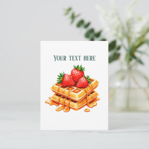 Fun strawberry waffle diner customisable postcard