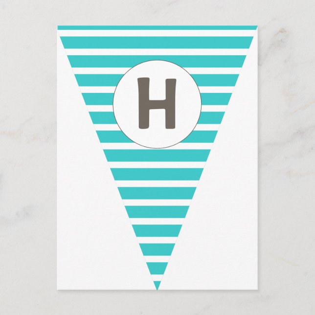 Fun Stripe Teal White Customisable Flag Bunting Postcard (Front)