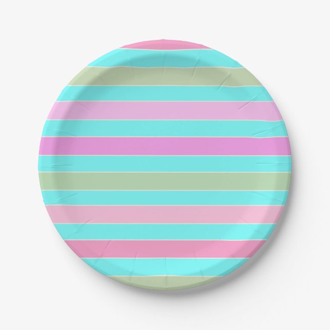 Fun striped lined lines pastel summer colours paper plate (Front)