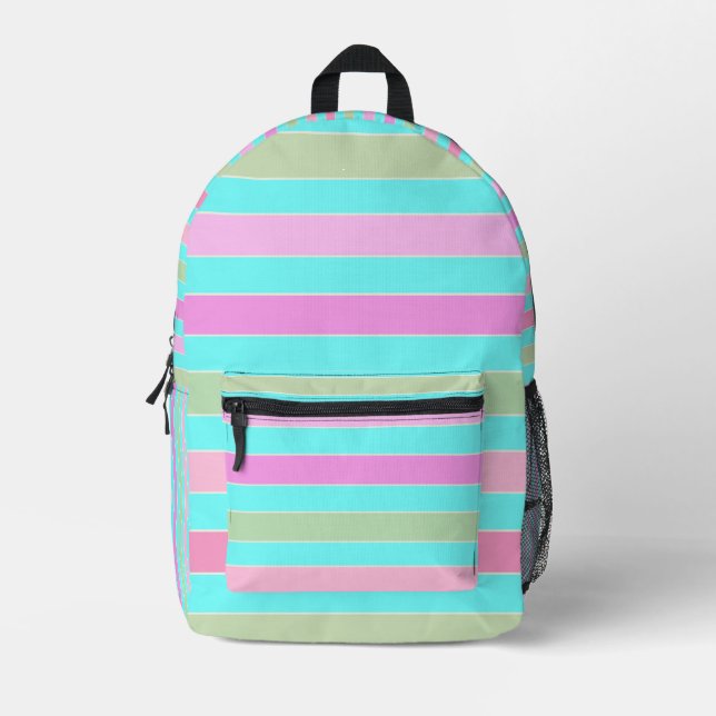 Fun striped lined lines pastel summer colours printed backpack (Front)