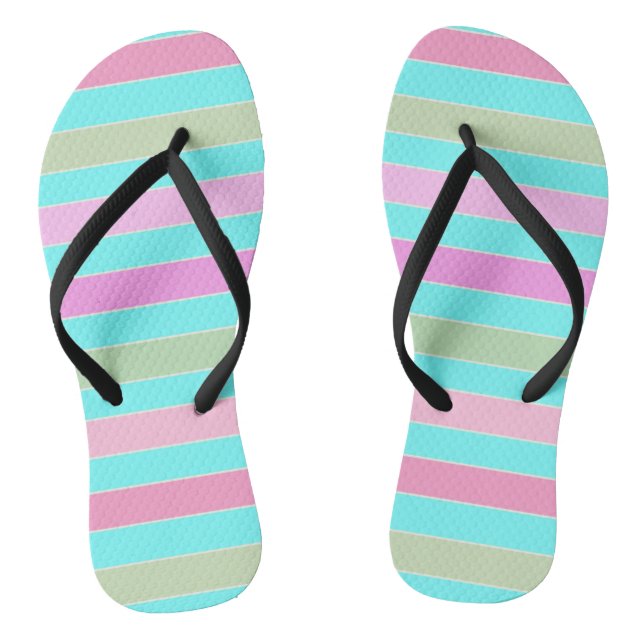 Fun striped lined lines pastel summer colours thongs (Footbed)