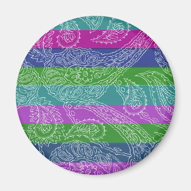 Fun Striped Paisley Print Summer Girly Pattern Magnet (Front)