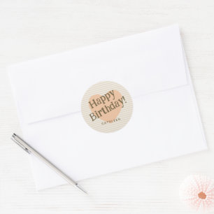 Fun Stripes Beige Ivory Heart - Birthday Sticker