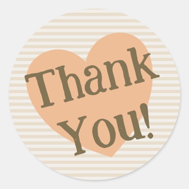 Fun Stripes Beige Ivory Heart - Thank You Sticker (Front)