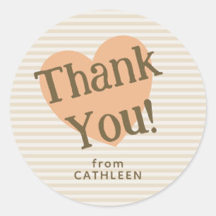 Fun Stripes Beige Ivory Heart - Thank You Sticker