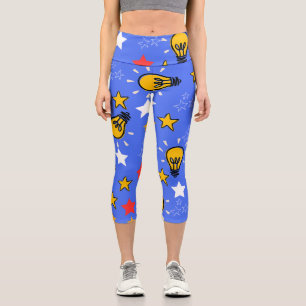 Fun style vibrant blue black ground Stars Capri Leggings