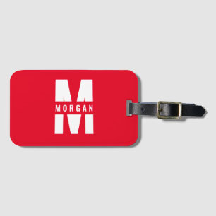 Fun Stylish Chic Monogram Name Initial Red White Luggage Tag