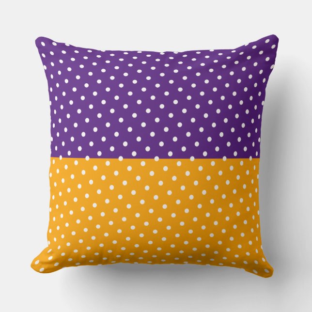 Fun Stylish Dots Royal Purple Orange Colour Block Cushion (Front)