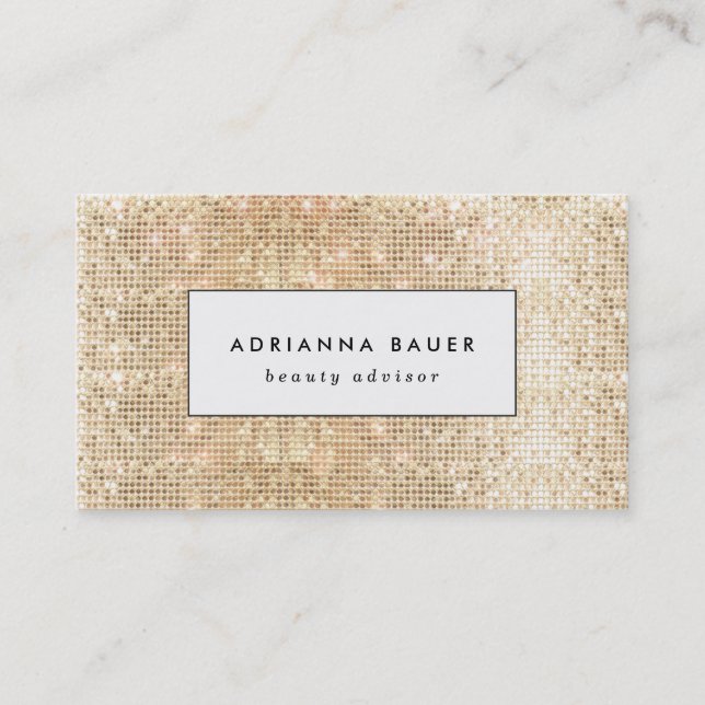 Fun Stylish Faux Gold Sequin Pattern Beauty Spa Business Card (Front)