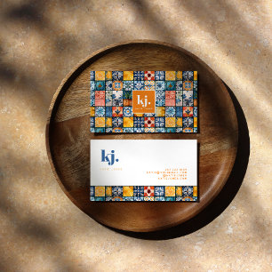 Fun Stylish Summer Patchwork Monogram Business Card
