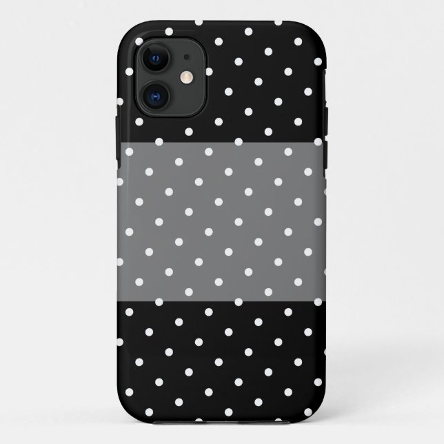 Fun Stylish Wide Grey Stripe White Dots On Black Case-Mate iPhone Case (Back)