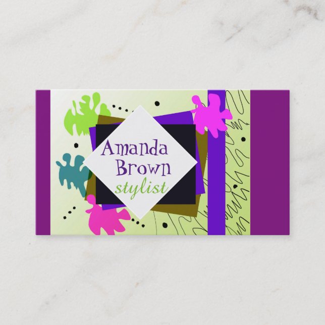 fun stylist business card colourful template (Front)