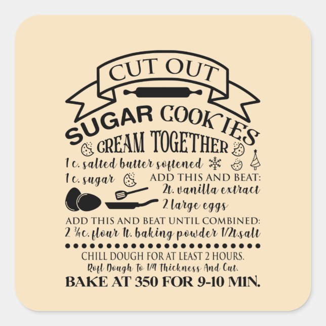Fun sugar cookie recipe add text square sticker (Front)