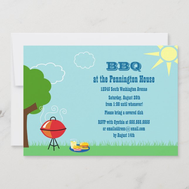 Fun summer BBQ (barbeque) grill party invitation (Front)
