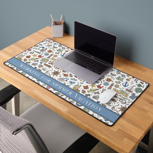Fun Summer Beach Illustrations, Editable Text Desk Mat (Office 2)