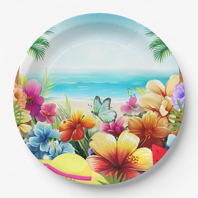 Fun Summer Beach Scene 2 Paper Plate (Front)