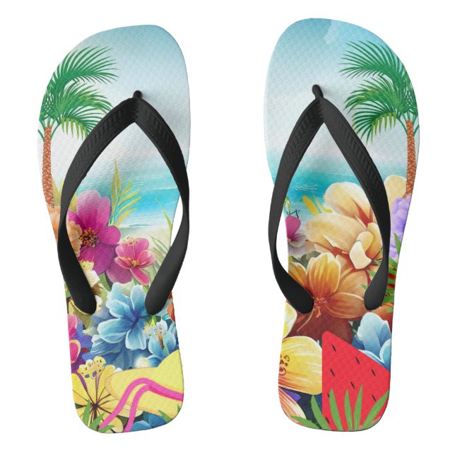 Fun Summer Beach Scene Thongs (Footbed)