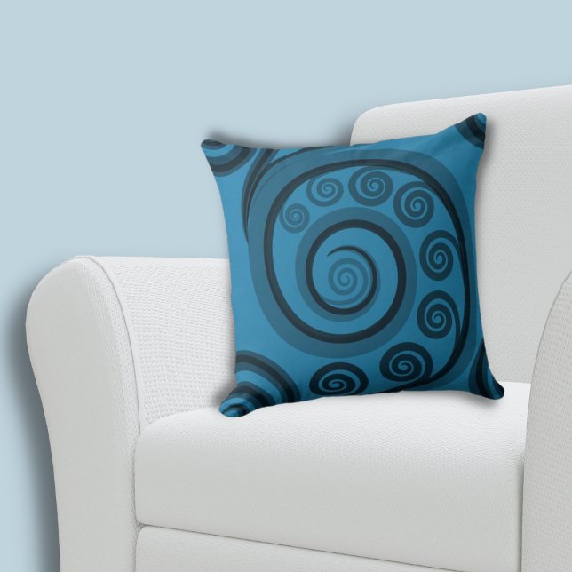 Fun Summer-Blue Fern Frond Swirls Pattern Cushion (Fun Summer-Blue Fern Frond Swirls Pattern Throw Pillow)