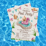 Fun Summer Capybara Pool Party Invitation<br><div class="desc">Dive into the ultimate summer celebration with our 'Fun Summer Capybara Pool Party Invitation'! This delightful invitation captures the joy of the season with three adorable capybaras making a splash at the coolest pool party in town. Immerse yourself in the scene as one capybara lounges in the pool on a...</div>