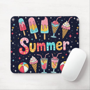Fun Summer Graphics On Black Mouse Pad