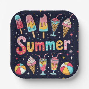 Fun Summer Graphics On Black Paper Plate