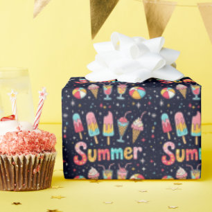 Fun Summer Graphics On Black Wrapping Paper