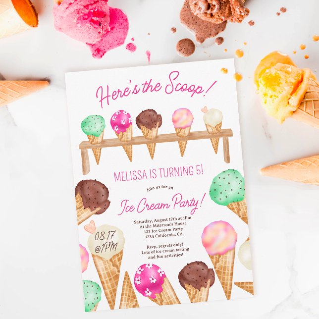 Fun summer Here's the scoop ice cream birthday Invitation (Creator Uploaded)