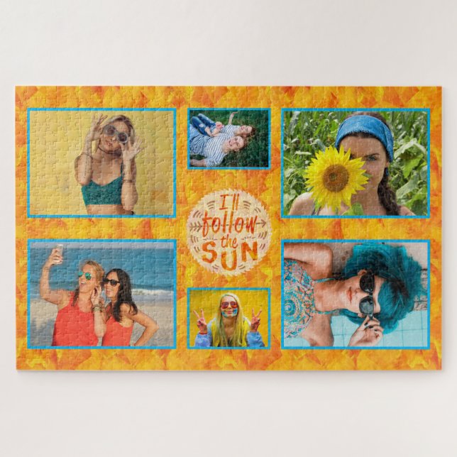 Fun Summer I'll Follow the Sun DIY 6 Photo Collage Jigsaw Puzzle (Horizontal)
