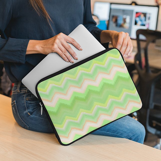 Fun Summer Orange Lime Green Ikat Zigzag Pattern Laptop Sleeve (Creator Uploaded)