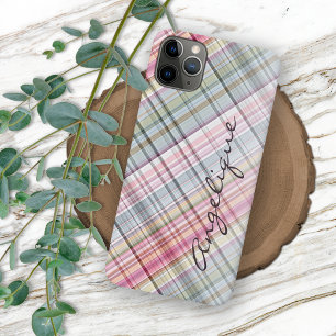 Fun Summer Pink Blue Mint Green Plaid Pattern iPhone 11Pro Max Case