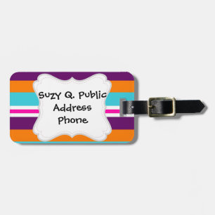 Fun Summer Pink Teal Orange Purple Striped Pattern Luggage Tag