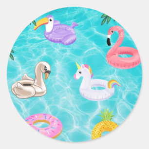 Fun Summer Pool Party Classic Round Sticker