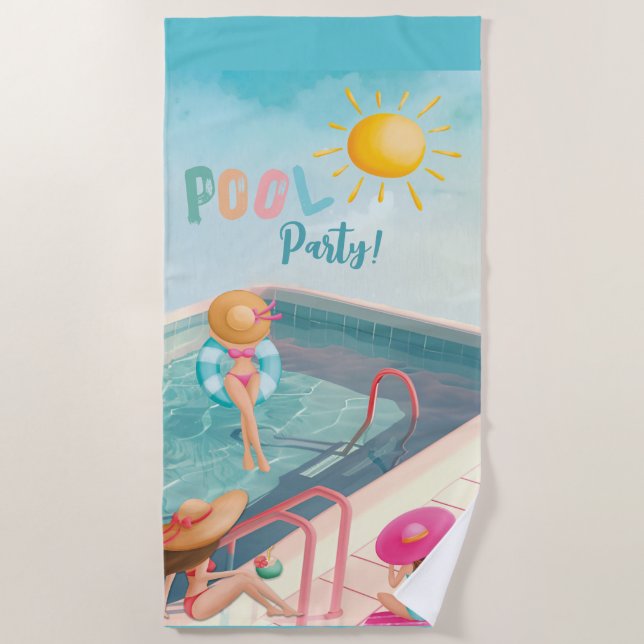 Fun Summer Pool Party Watercolor Sweet 16 Beach Towel (Front)