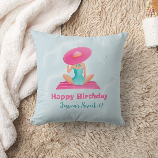 Fun Summer Pool Party Watercolor Sweet 16 Cushion (Blanket)