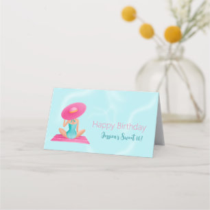 Fun Summer Pool Party Watercolor Sweet 16 Place Card