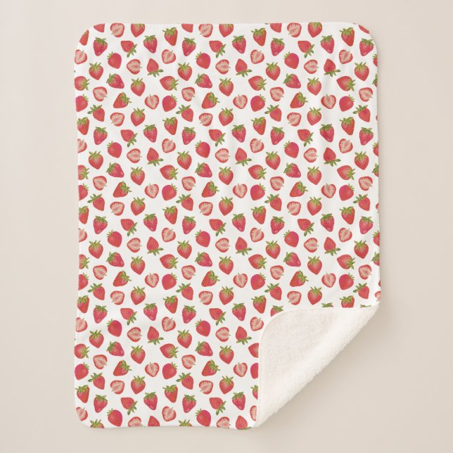 Fun Summer Strawberry Pattern Sherpa Blanket (Front)