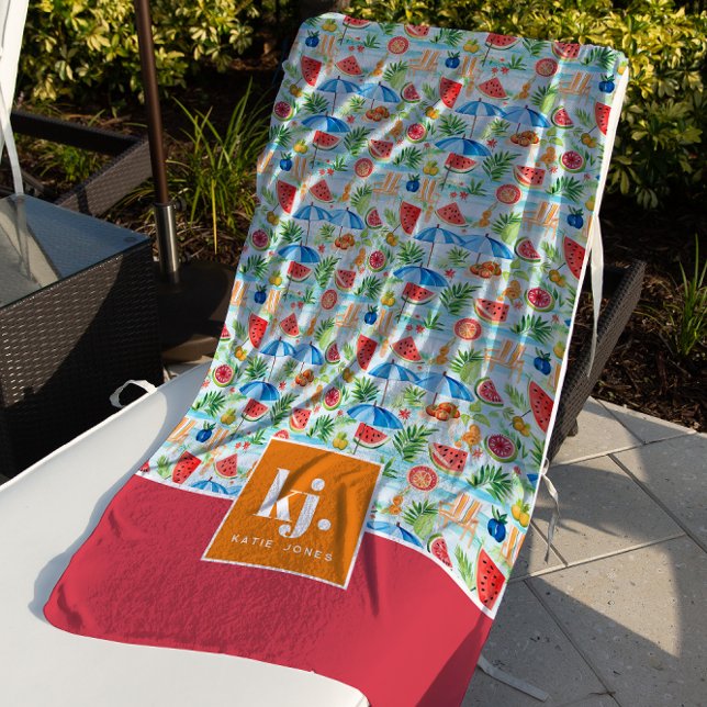 Fun Summer Stylish Monogram Beach Towel (Creator Uploaded)