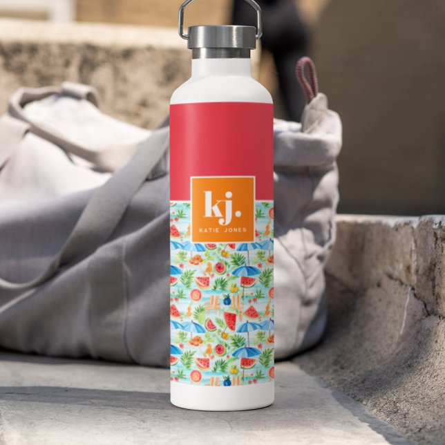 Fun Summer Stylish Monogram Water Bottle (Creator Uploaded)
