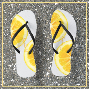 FUN SUMMER SUNNY YELLOW TROPICAL LEMON FRUIT SLICE THONGS
