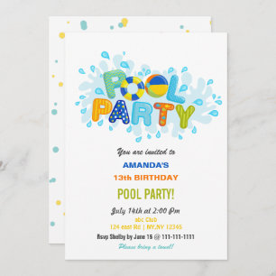 Fun Summer Swimming Pool Party Birthday  Invitation